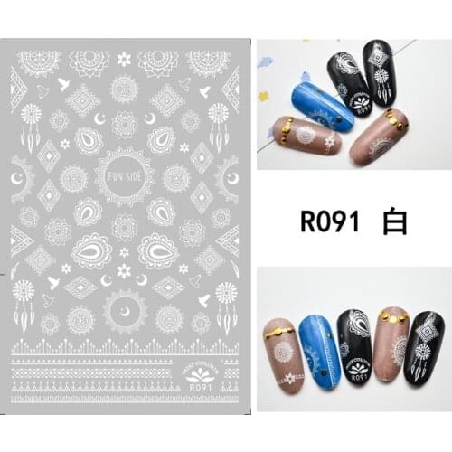 3D Nail Sticker White Mandala Flowers Square Fashion Stickers Autumn Small Adhesive Stickers for Manicure Nail Art Decoration