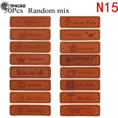 50Pcs 1.5*5cm Handmade Tags Handmade Faux Leather Knitting Label For Clothes Handmade With Love PU Label For Bag Sew Accessories