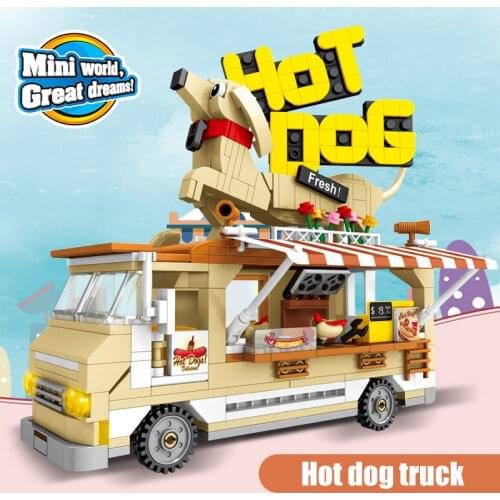511pcs City Street Series Hot Dog Truck Model Building Blocks Set Friends Camping Car Figures Bricks Enlighten Toys for Girl