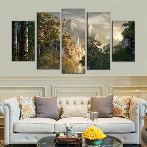 Diamond painting forest tree and mountains,full round square Multi Pane 5 Pieces embroidery 5D DIY Diamant painting A155