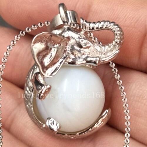 Free Shipping Women Fashion Jewelry Opalite Opal Ball Elephant Art Necklace With Chain 1pcs C5551n