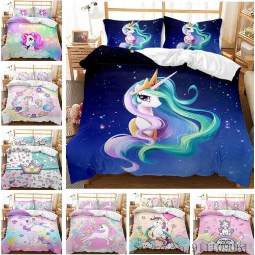 Colored Unicorn Room Series 3D Print Bedding Set Adult & Children Quilt Cover and Pillowcases Bedclothes Double Queen King Size
