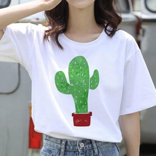 Womens T-shirt Funny Cactus Print T-shirt Fashion Female Tee Top Graphic Female T shirts Female Tumblr Clothing