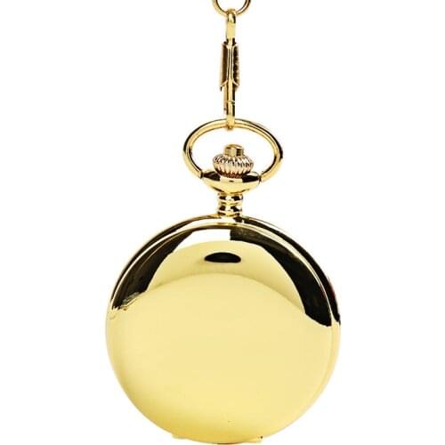 1046Smooth And Bright Fashion Retro Two-faced Pocket Watch gold Pocket Watch With Necklace Pocket watch