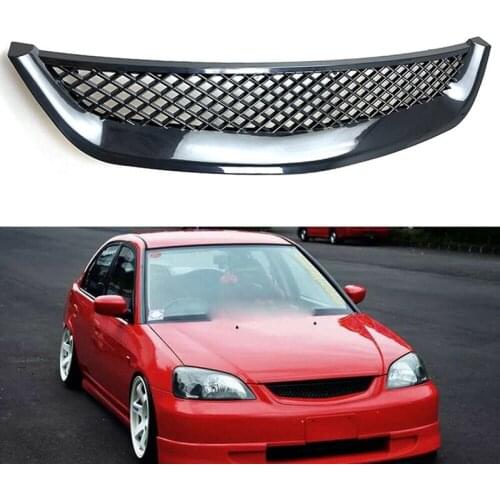 Glossy Black Front Engine Hood Mesh Grille Bumper Racing Grill for Honda Civic JDM Type R 2001-2003 2DR/4DR EM/ES