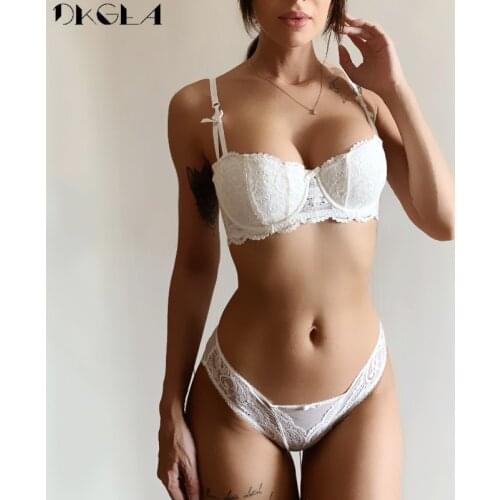 Brand Half Cup Bra Set Women Lingerie Embroidery White Brassiere Thin Cotton Push Up Bras Sexy Lace Underwear Set A B C D Cup