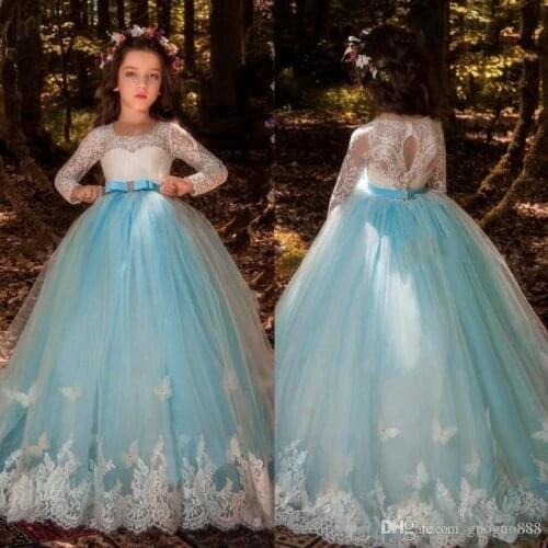 Royal Princess Flower Girl Dresses For Weddings A Line Lace Appliqued Kids Birthday Party Gowns for Kids