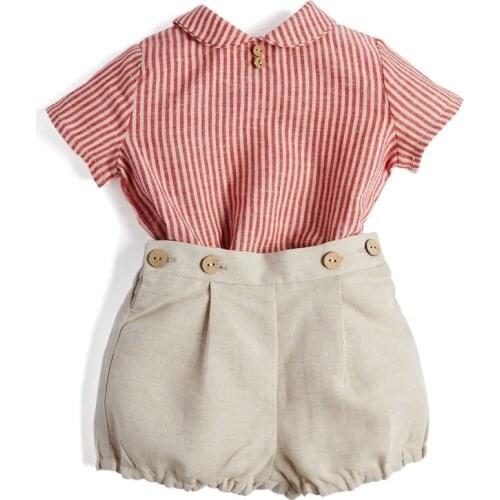 Spanish custom Summer Boys' suit baby cotton short sleeve two piece suit European and American style handsome neutral style