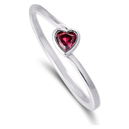 Red Tilted Heart Solitaire Ring Real 925 Sterling Silver Rings for Women Engagement Wedding Statement Jewelry Party Gift Anillos