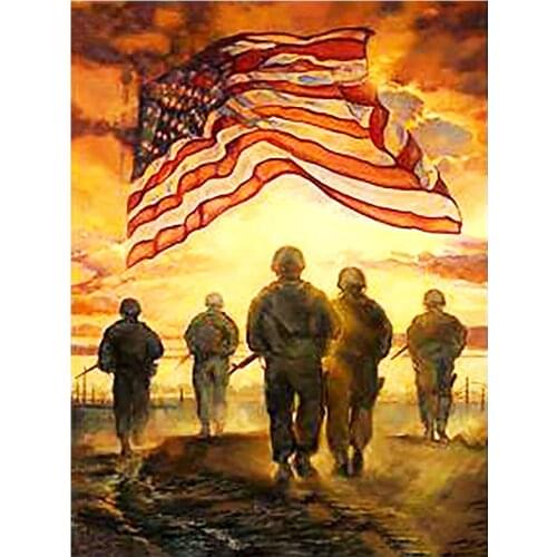 Round Full Drill Diamond Painting Usa Flag Soldier Nouveaute DIY Needlework Mosaic Embroidery 5D Cross Stitch Picture