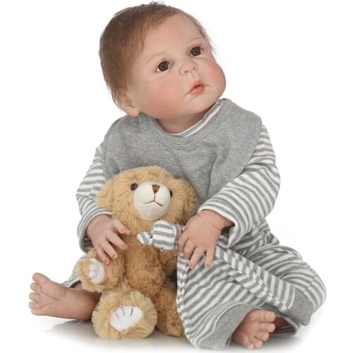 NPK bebe reborn doll cameron boy babies doll full silicone vinyl body 23"57cm hand rooted hair detail painted doll gift