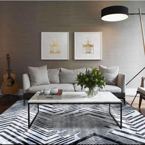 Fashion Modern Abstract Gray White Geometric Marble Pattern Living Room Bedroom Bedside Carpet Floor Mats