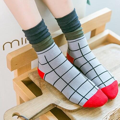 Color Matching Cute Plaid Funny Women Cotton Socks Spring Winter Pile Pile Tube Crew Socks Girls For Ladies Warmth Gifts Hosiery