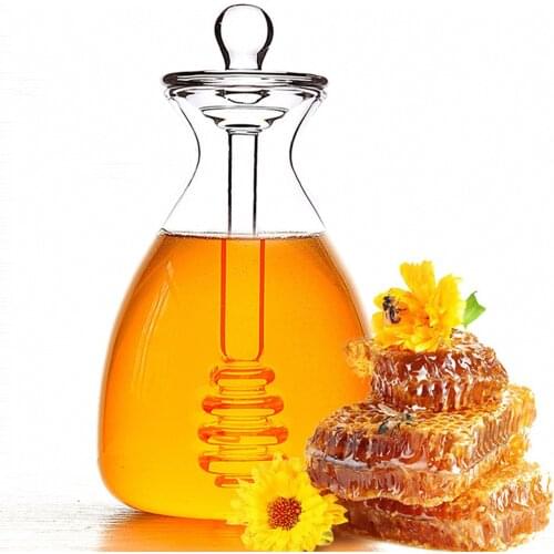 Newest 500ml Clear Honey Jar With Dipper Glass Handmade Honey Jar With Dipper And Honey Pot With Box Kitchen Tools