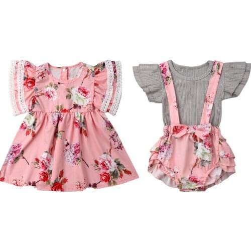 Baby Clothes 2019 Baby Girl Sister Matching Summer Clothes Kid Floral Dress Romper Overall Shorts