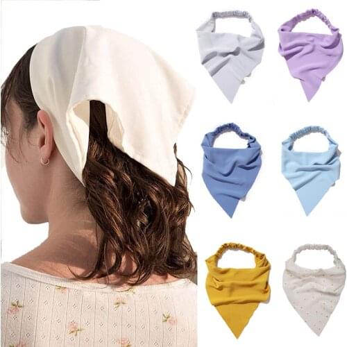 Summer Style Solid Hair Scarf Scrunchies Vintage Triangle Bandana Hairband Headband Elastic Hair Bands Headwrap Hair Accessories