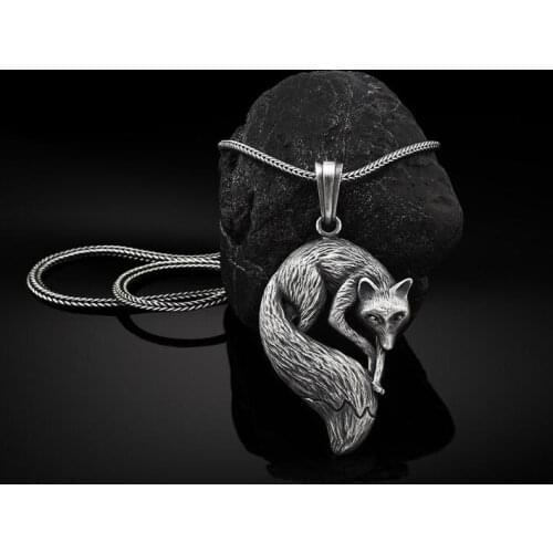 Zodiac Jewelry on the neck hip-hop vintage silver fox charms pendant necklaces for women animal image Mens chain necklace
