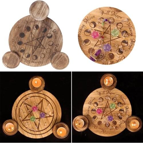 Pentagram Wood Candle Holder Altar Energy Candle Stand Tarot Accessories Decoration Divination Flower of Life Symbol Home Decor