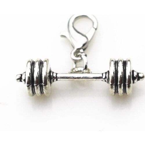 20pcs/lot Dumbbell dangle charms sports lobster clasp floating charms for bracele/pendant hanging charms jewelry accessory