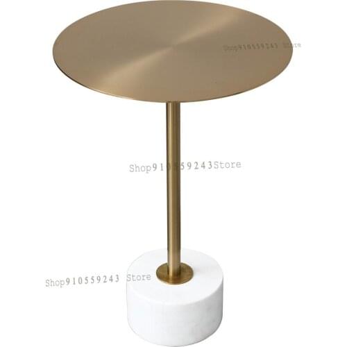 Light Luxury Marble Sofa Side Table Wrought Iron Movable Bedside Small Round Table Mini Simple Corner Table Coffee Table