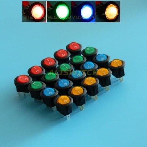 On Sale / In Stock / Wholesale 2000pcs 16A 12V LED Light Car Boat Round Rocker ON/OFF SPST Switch Red Blue Yellow Green