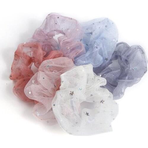 Korea Women Elastic Shiny Glitter Star Mesh Hair Bands Cute Girls Scrunchie Ribbon Ties Tulle Headwear Hair Accessories