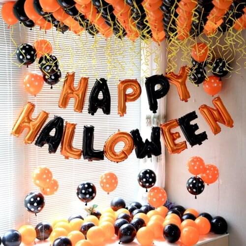 Happy halloween day 16inch letter alphabet foil balloon orange black polka dot latex balloon halloween 's day party decoration