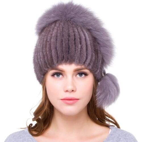 JKP Autumn and Winter Genuine Natural Leech Fox Fur Hat New Women Thick Warm Mink Fur Cap Fashion Winter Womens Hat New