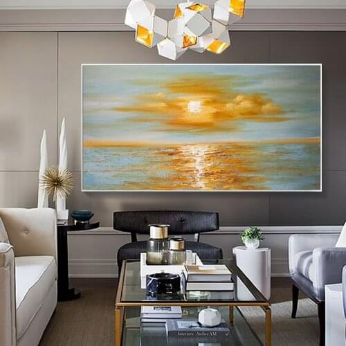 Modern hand painted large landscape Poster Wall art canvas painting Sunset Beach image living room bedroom decoration