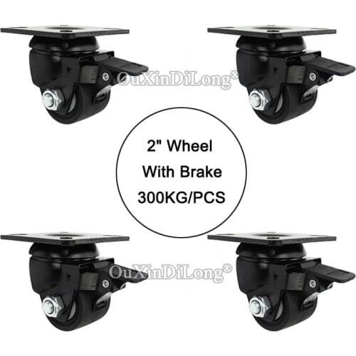 High Quality 4PCS 2'' Heavy Duty Industrial Machine Casters Universal Wheels Rollers Runners with Brake Load Bearing 900KG/4PCS