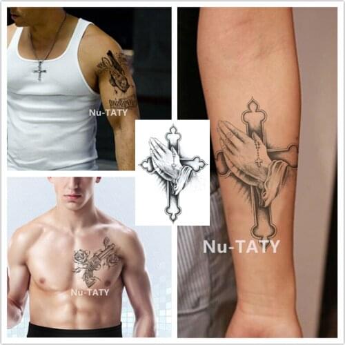 Nu-TATY Waterproof Temporary Sticker Sketch Series Roses Pistols Pray For The Cross Exorcise The Devil Lasting Tattoo Stickers