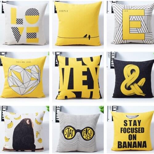 Yellow Heart Linen Pillow Cover Geometric Love This Cushion Cover Home Decorative Pillow Case 45x45cm/30x50cm