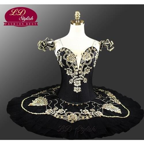 New Arrival Women Gold Black Professional Ballet Tutu Ballet Stage Classical Ballet Tutu For Girls Pancake Tutu Black Swan