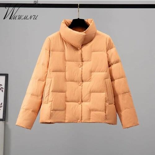 Ultra Light White Duck Down Jacket Women 2021 Winter New Stand-Up Collar Buttons Warm Coats Casual Fashion Short Quilted Jacket
