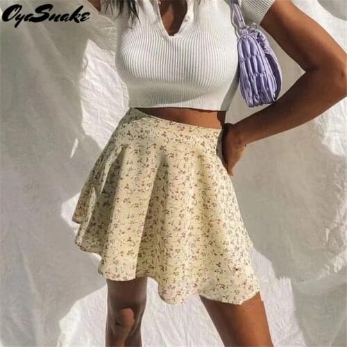 Oyasnake 2021 New Hot Chiffon High Waist Zipper Floral Print Loose Drapped Womens Mini A-Line Skirts Summer Fashion