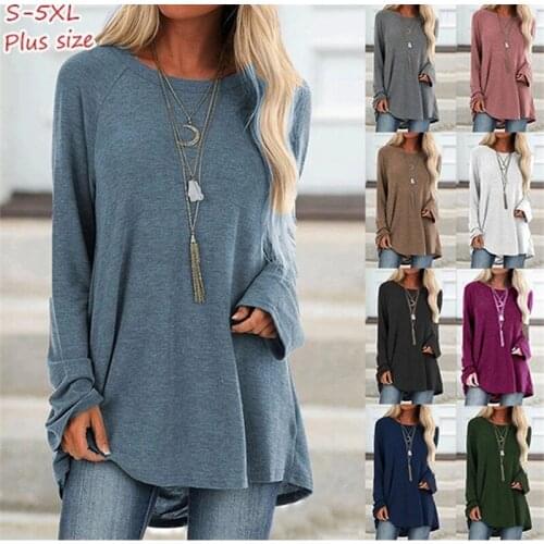 Women Loose T-Shirts Casual Tops Solid Color O-neck Long Sleeve Tees Fashion Plus Size Black Shirts Mujer Spring Autumn New