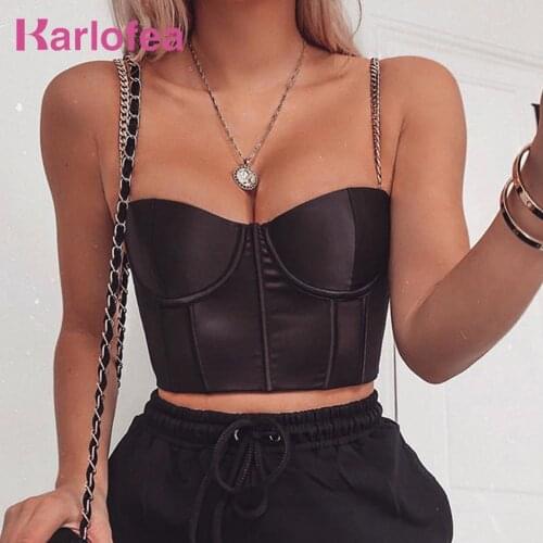 Karlofea Lady Girls Bustier Camis Crop Top New Chain Strap Padded Spring Shirts Sexy Elegant Daily Streetwear Outfits Tops Tanks