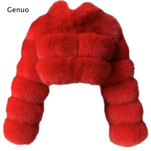 Women New Winter Long Sleeve Short Fox Fur Overcoat Jacket Women Stand Collar Faux Fur Coat Fur Jacket Outwear
