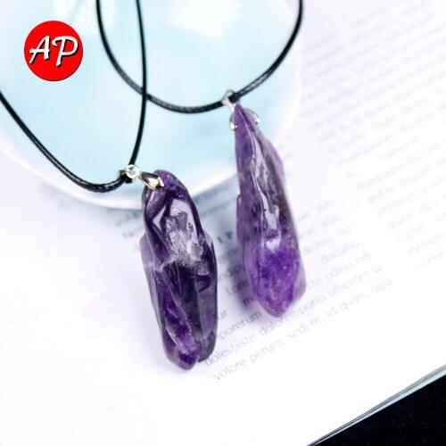 1PC Natural Quartz Amethyst Pendant Raw Stone Necklace Crystals For Men Women Jewelry Purple Reiki Mineral Specimen Gift