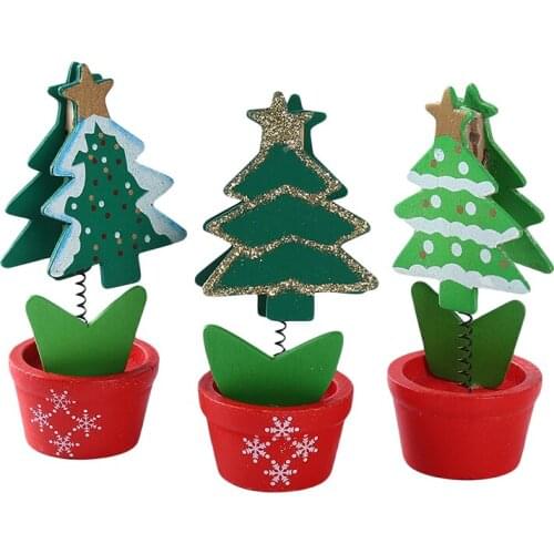 6Pcs Mini Christmas Tree Santa Claus Snowman Pot Culture High Quality Christmas Ornaments Wooden Home Desktop Decoration