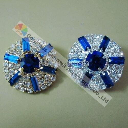 10pcs 25mm Round Sapphire Royal blue Rhinestones Centerpieces Czech crystal button in Gold Silver DIY browband hair accessory