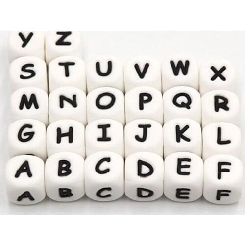 200Pcs Beads Chewing Pacifier Chain Teether Bead Silicone Letter Beads Food Grade Teething Nursing Silicone 12mm