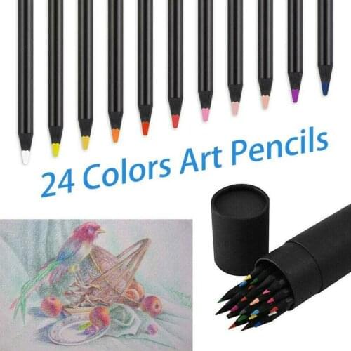 24 Colors Art Sketching Pen Wooden Drawing Charcoal Sketching Supplies Pen Painting Non-toxic Art Crayon Pencils Y7G4
