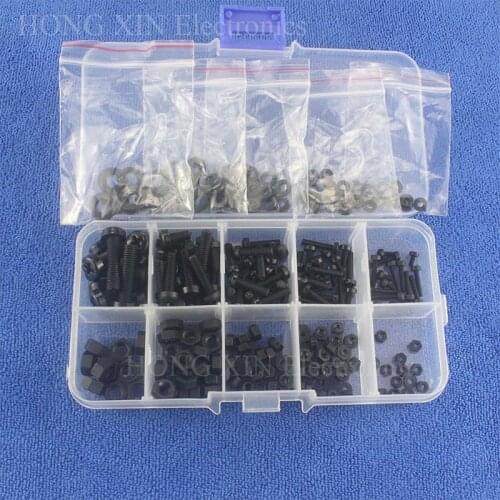 270Pcs M2 M2.5 M3 M4 M5 Nylon Button Screw Bolt Nut Assortment Kit Black washer Plastic Nut Round Phillips Pan Head Screws