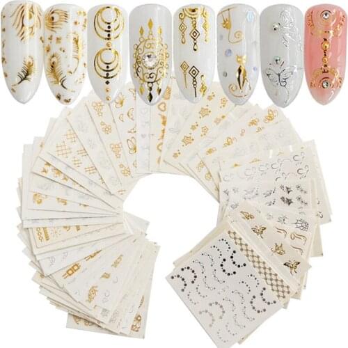 30 Sheet/Set DIY Nail Sticker Gold And Silver Hot Stamping Stickers Nature Dream Catcher Set Advanced Nail Ornaments