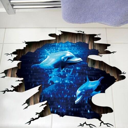 3D Wall Stickers Dark Blue Phantom Dolphins Floor Stickers Bedroom Living Room TV Backdrop PVC Removable Home Decor Wallpaper