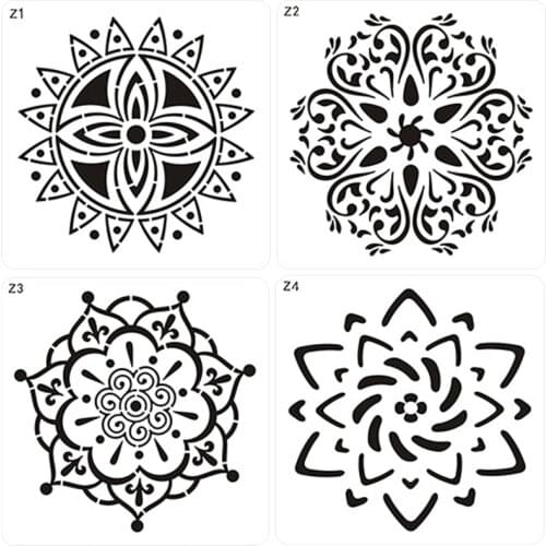 4pc Mandala Flower Painting Template Stencil DIY Wall Scrapbooking Album Decorative Accessories Drawing Office School Supplies