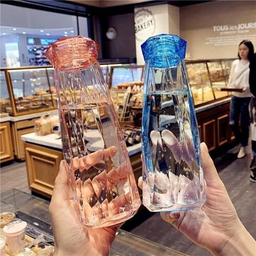 450ML Crystal Diamond Water Cup Shaker Bottle Milkshake Bottle Cup Outdoor Portable Plastic Water Cup with Brush and Storage Bag