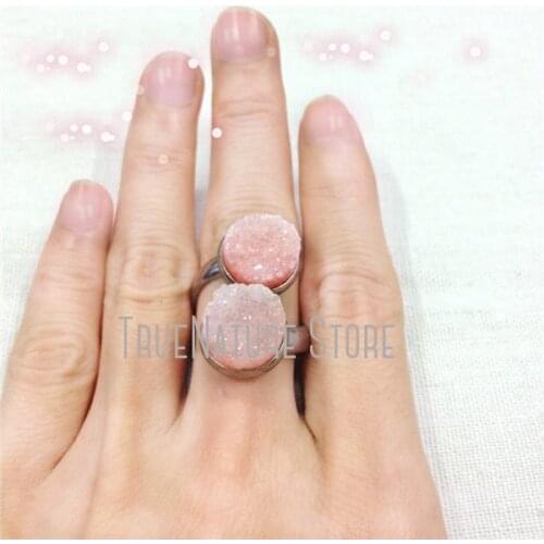 5Pcs RM13639 Copper Adjustable Crystal Jewelry Silver Rings Coin Shape Hot Pink Silver Plated Crystal Ring
