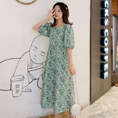 6822# Maternity Clothes Summer Floral Dress Cotton Short Sleeve Loose Stylish Dress for Pregnant Women Mom Dress